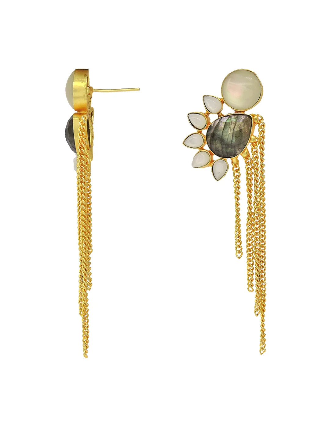 Labradorite & Pearl Chain Earrings