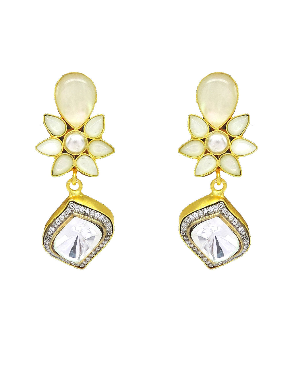 Flower Crystal Earrings - Statement Earrings - Gold-Plated & Hypoallergenic Jewellery - Made in India - Dubai Jewellery - Dori