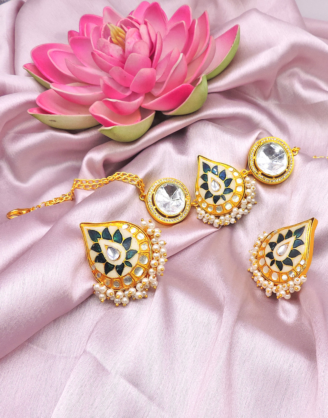 Kundan Teardrop Earrings - Statement Earrings - Gold-Plated & Hypoallergenic Jewellery - Made in India - Dubai Jewellery - Dori
