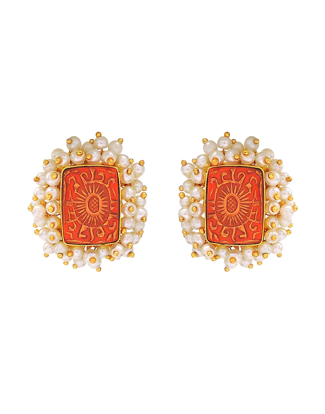 Bloom Rectangle Earrings | Orange, Red & Blue - Statement Earrings - Gold-Plated & Hypoallergenic - Made in India - Dubai Jewellery - Dori