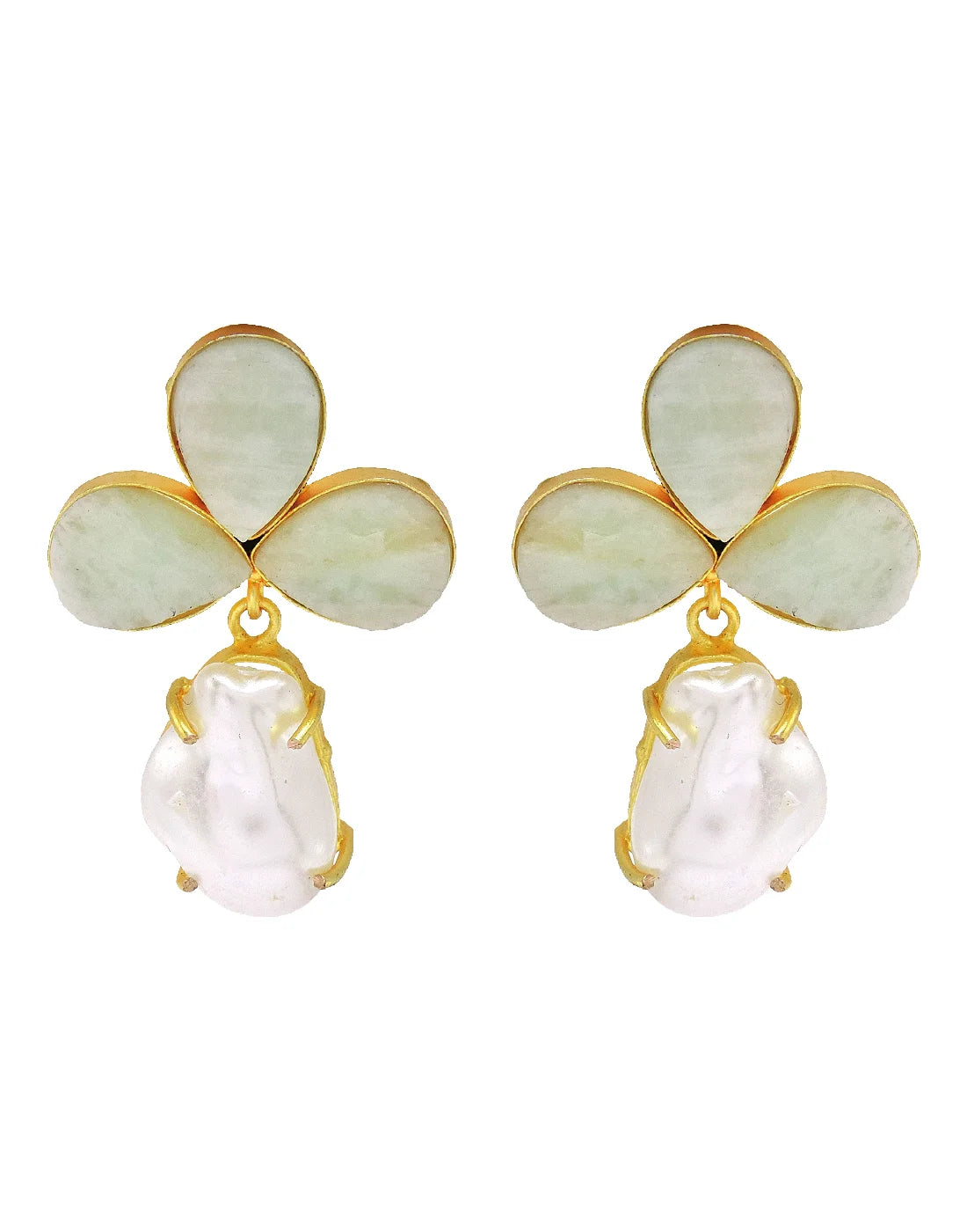 Amazonite & Pearl Clover Earrings