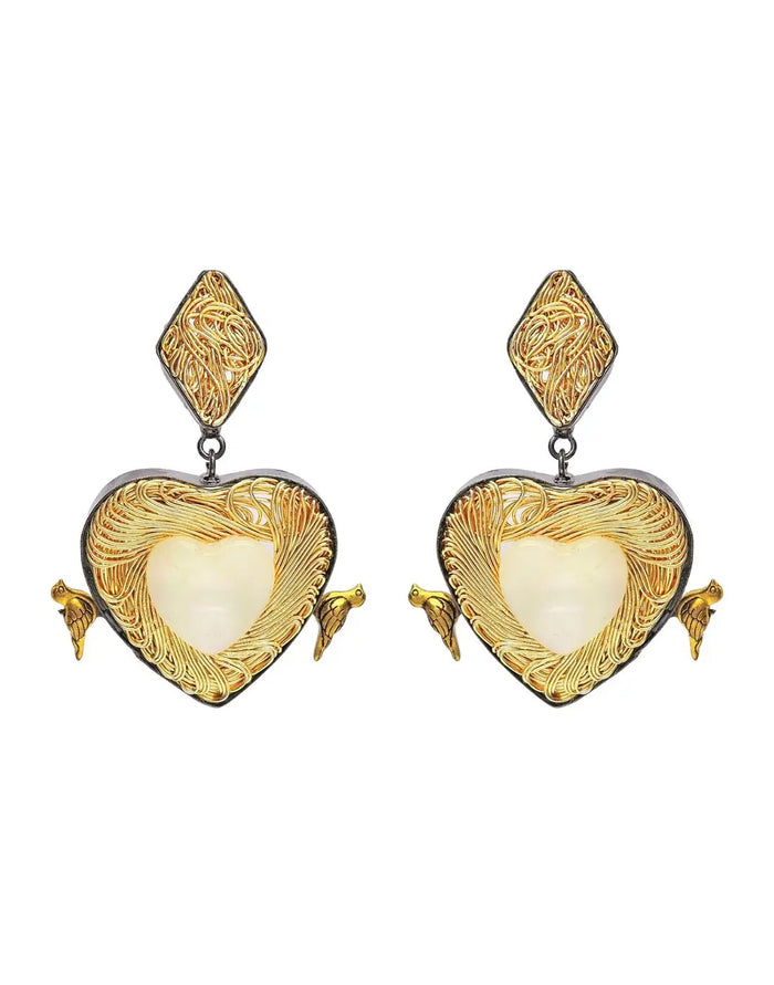 Bird & Heart Danglers- Handcrafted Jewellery from Dori