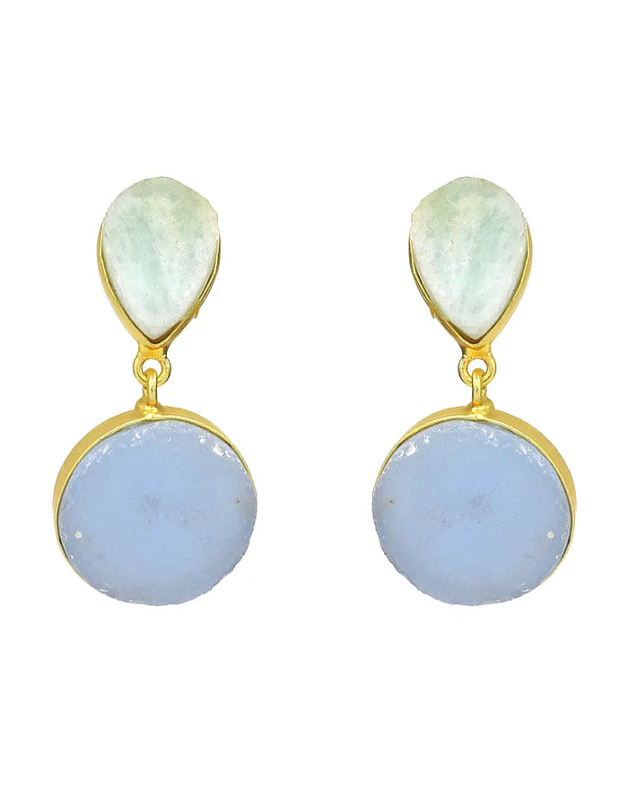 Blue Onyx & Amazonite Earrings - Statement Earrings - Gold-Plated & Hypoallergenic Jewellery - Made in India - Dubai Jewellery - Dori