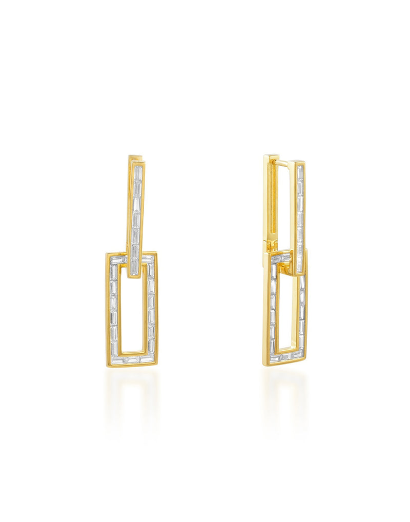 Studded Rectangle Danglers - Statement Earrings - Gold-Plated & Hypoallergenic Jewellery - Made in India - Dubai Jewellery - Dori