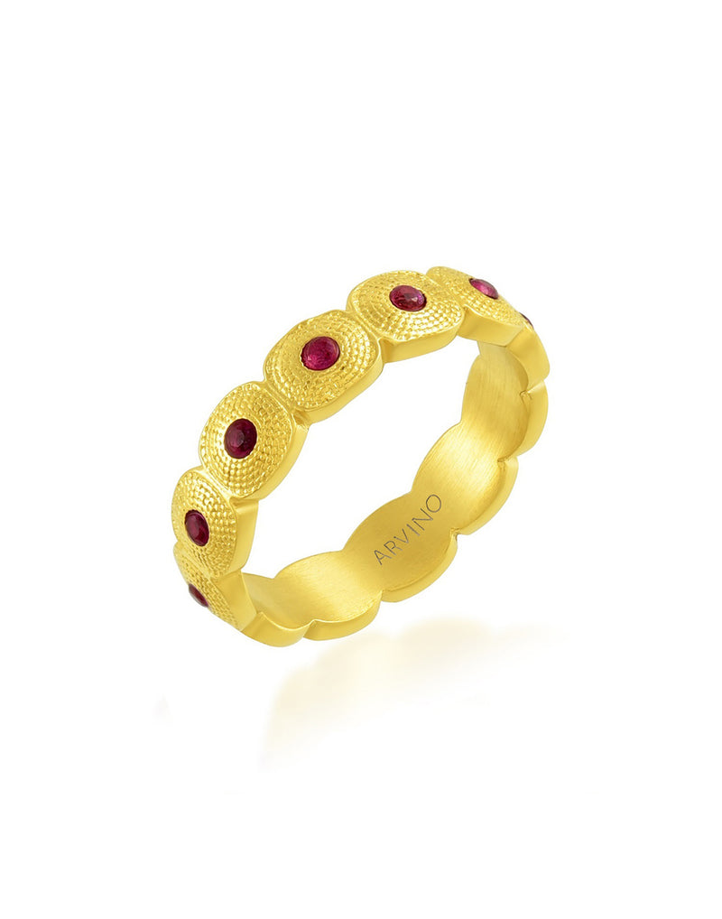 Pink Gem Honeycomb Shaped Band Ring - Statement Rings - Gold-Plated & Hypoallergenic Jewellery - Made in India - Dubai Jewellery - Dori