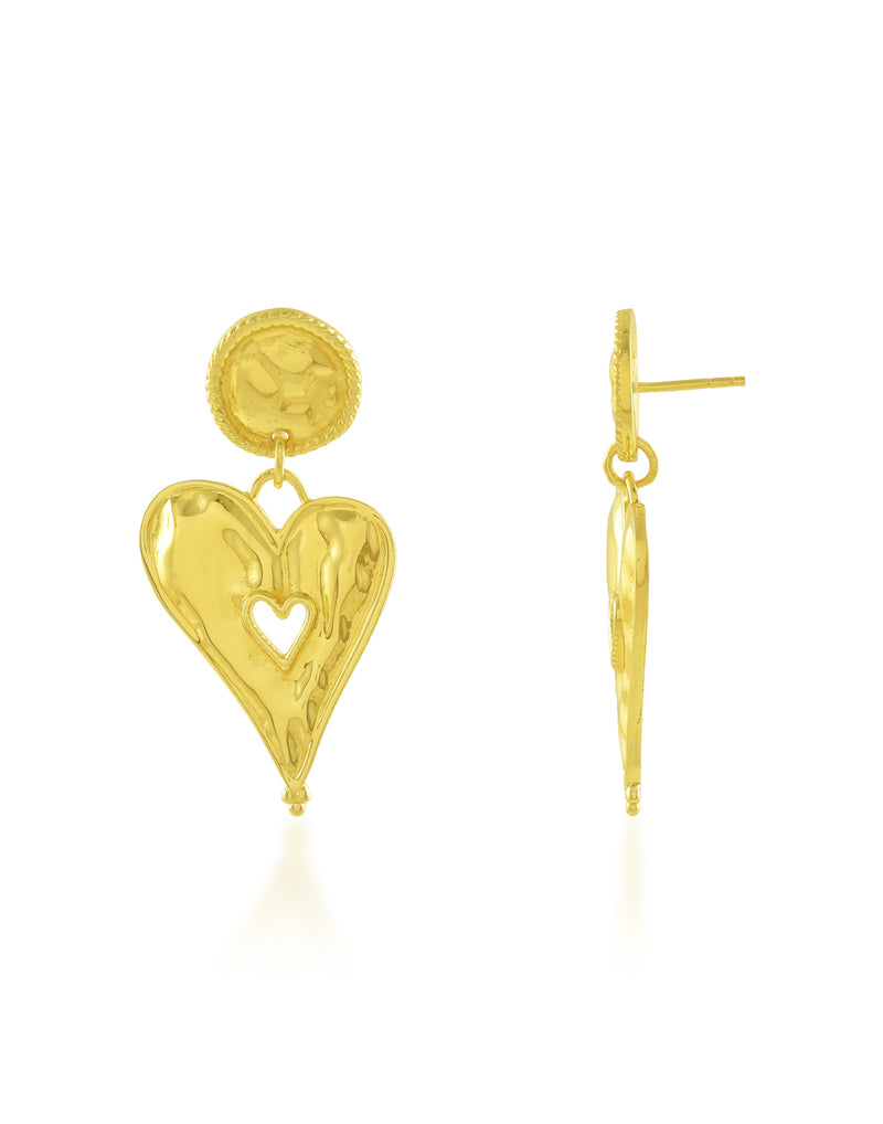 Textured Heart Earrings - Statement Earrings - Gold-Plated & Hypoallergenic Jewellery - Made in India - Dubai Jewellery - Dori