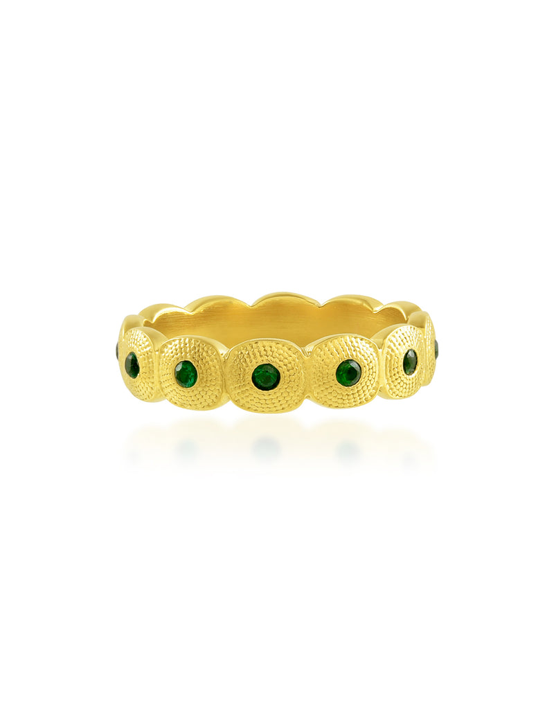 Green Gem Honeycomb Shaped Band Ring - Statement Rings - Gold-Plated & Hypoallergenic Jewellery - Made in India - Dubai Jewellery - Dori