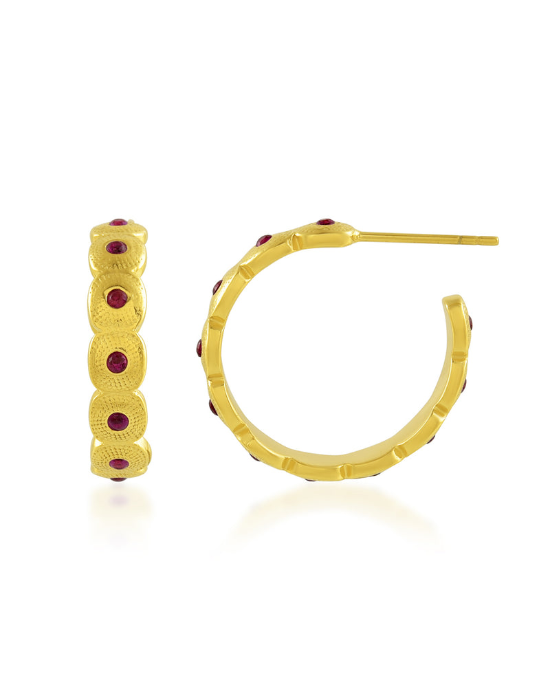 Pink Gem Honeycomb Shaped Hoops - Statement Earrings - Gold-Plated & Hypoallergenic Jewellery - Made in India - Dubai Jewellery - Dori