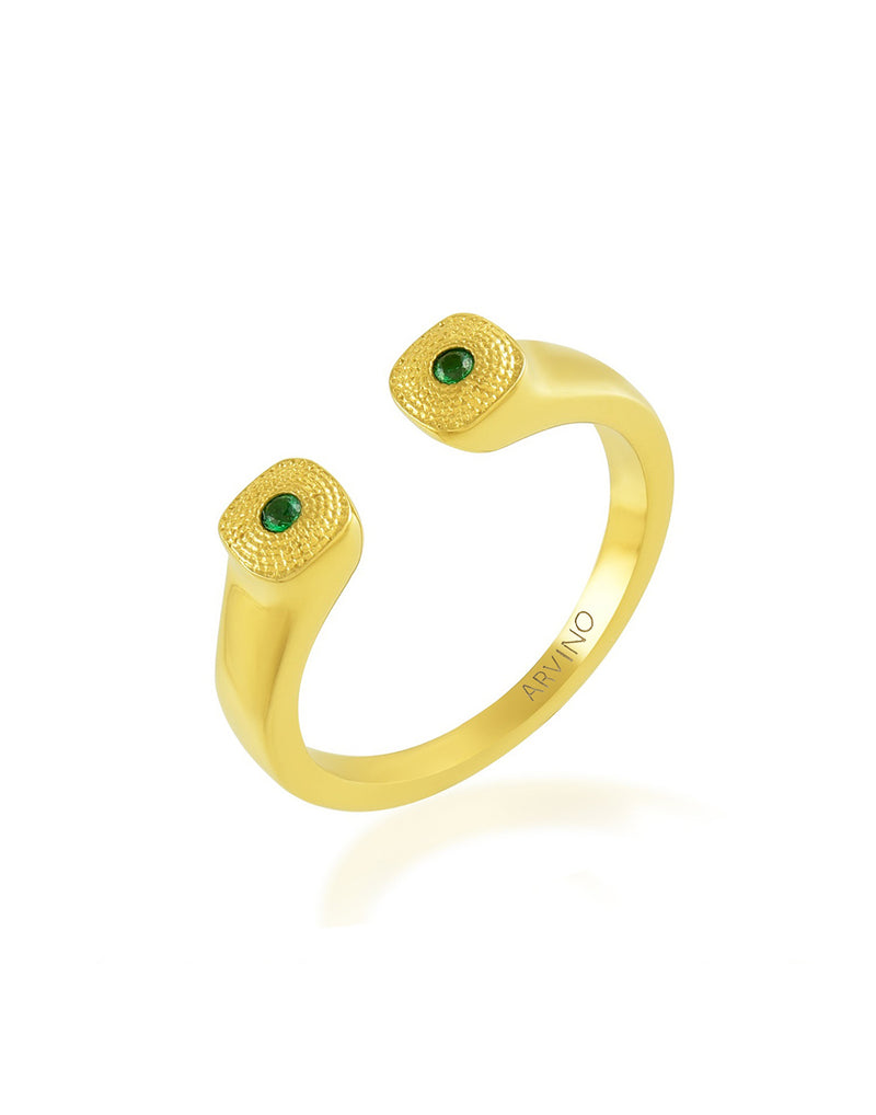 Green Gem Granulated Open Thin Band Ring - Statement Rings - Gold-Plated & Hypoallergenic Jewellery - Made in India - Dubai Jewellery - Dori