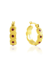 Pink Gem Honeycomb Shaped Huggies - Statement Earrings - Gold-Plated & Hypoallergenic Jewellery - Made in India - Dubai Jewellery - Dori