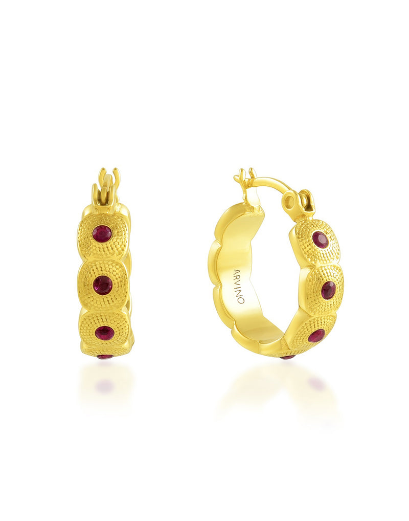 Pink Gem Honeycomb Shaped Huggies - Statement Earrings - Gold-Plated & Hypoallergenic Jewellery - Made in India - Dubai Jewellery - Dori