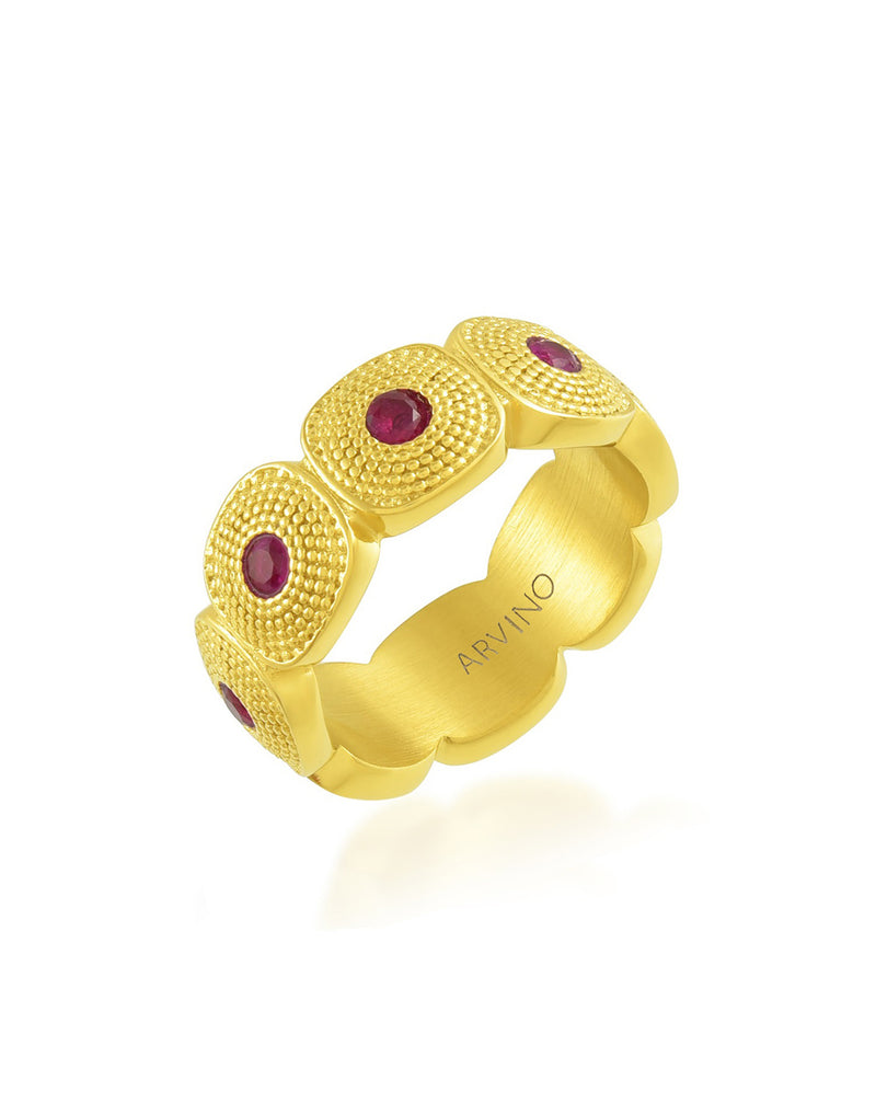 Pink Gem Honeycomb Shaped Chunky Band Ring - Statement Rings - Gold-Plated & Hypoallergenic Jewellery - Made in India - Dubai Jewellery - Dori