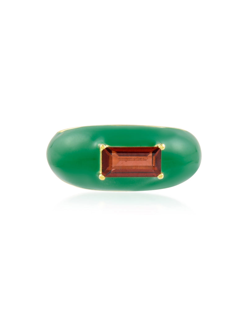 Green Enamel Garnet Ring - Statement Rings - Gold-Plated & Hypoallergenic Jewellery - Made in India - Dubai Jewellery - Dori
