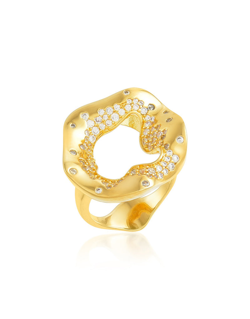 White Gem Studded Cocktail Ring - Statement Rings - Gold-Plated & Hypoallergenic Jewellery - Made in India - Dubai Jewellery - Dori