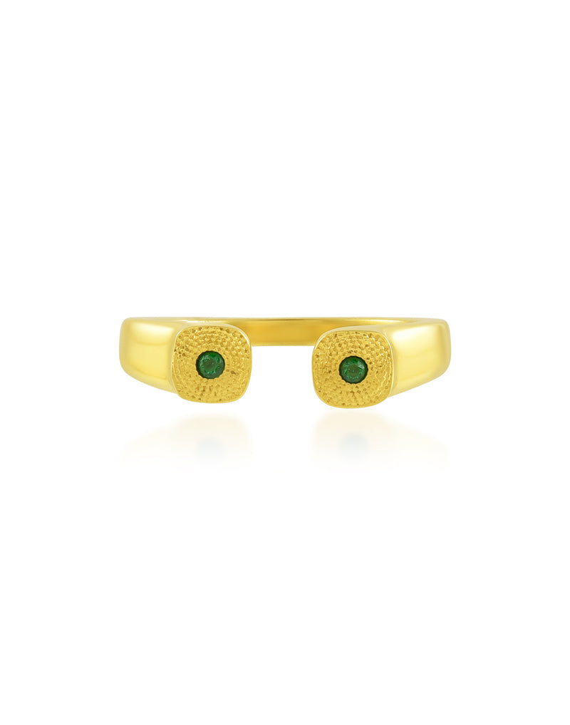 Green Gem Granulated Open Thin Band Ring - Statement Rings - Gold-Plated & Hypoallergenic Jewellery - Made in India - Dubai Jewellery - Dori