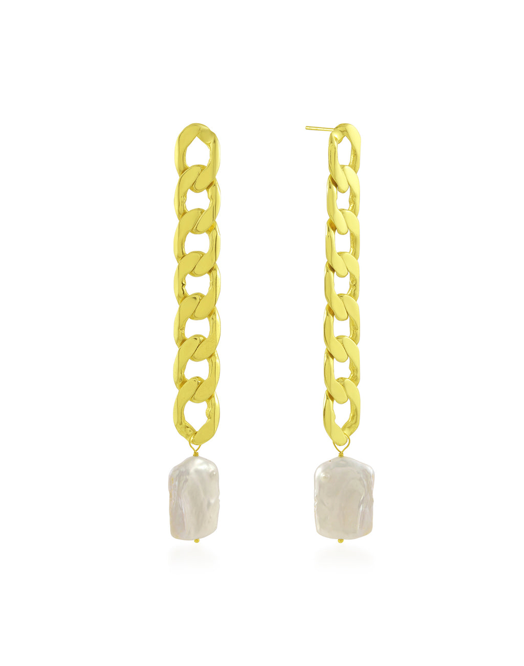 Cuban Chain Baroque Pearl Earrings - Statement Earrings - Gold-Plated & Hypoallergenic Jewellery - Made in India - Dubai Jewellery - Dori