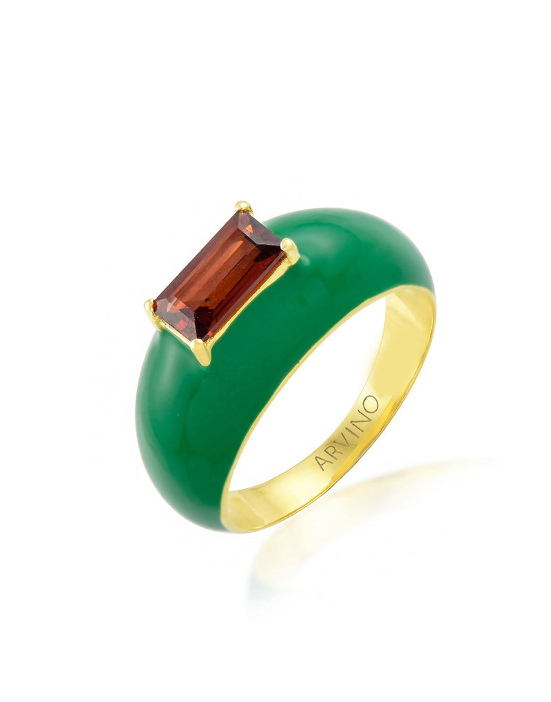 Green Enamel Garnet Ring - Statement Rings - Gold-Plated & Hypoallergenic Jewellery - Made in India - Dubai Jewellery - Dori
