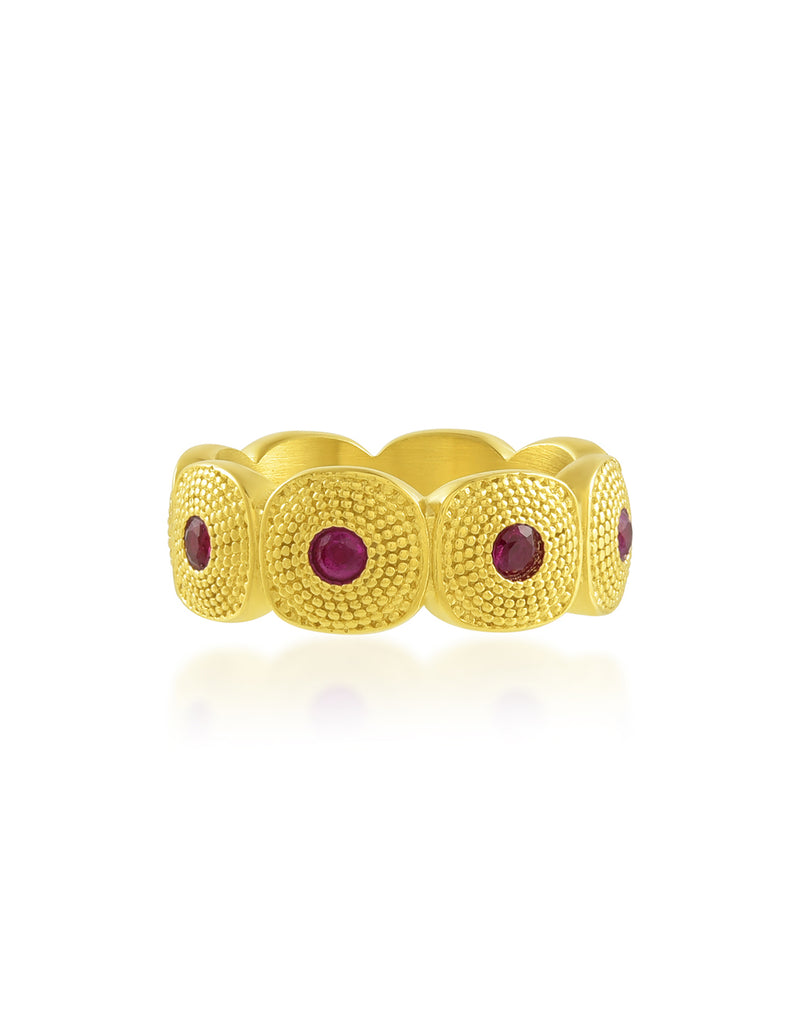 Pink Gem Honeycomb Shaped Chunky Band Ring - Statement Rings - Gold-Plated & Hypoallergenic Jewellery - Made in India - Dubai Jewellery - Dori