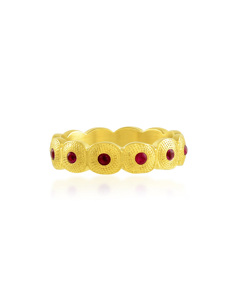 Pink Gem Honeycomb Shaped Band Ring - Statement Rings - Gold-Plated & Hypoallergenic Jewellery - Made in India - Dubai Jewellery - Dori