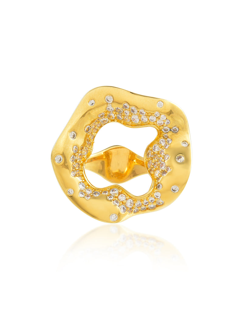 White Gem Studded Cocktail Ring - Statement Rings - Gold-Plated & Hypoallergenic Jewellery - Made in India - Dubai Jewellery - Dori