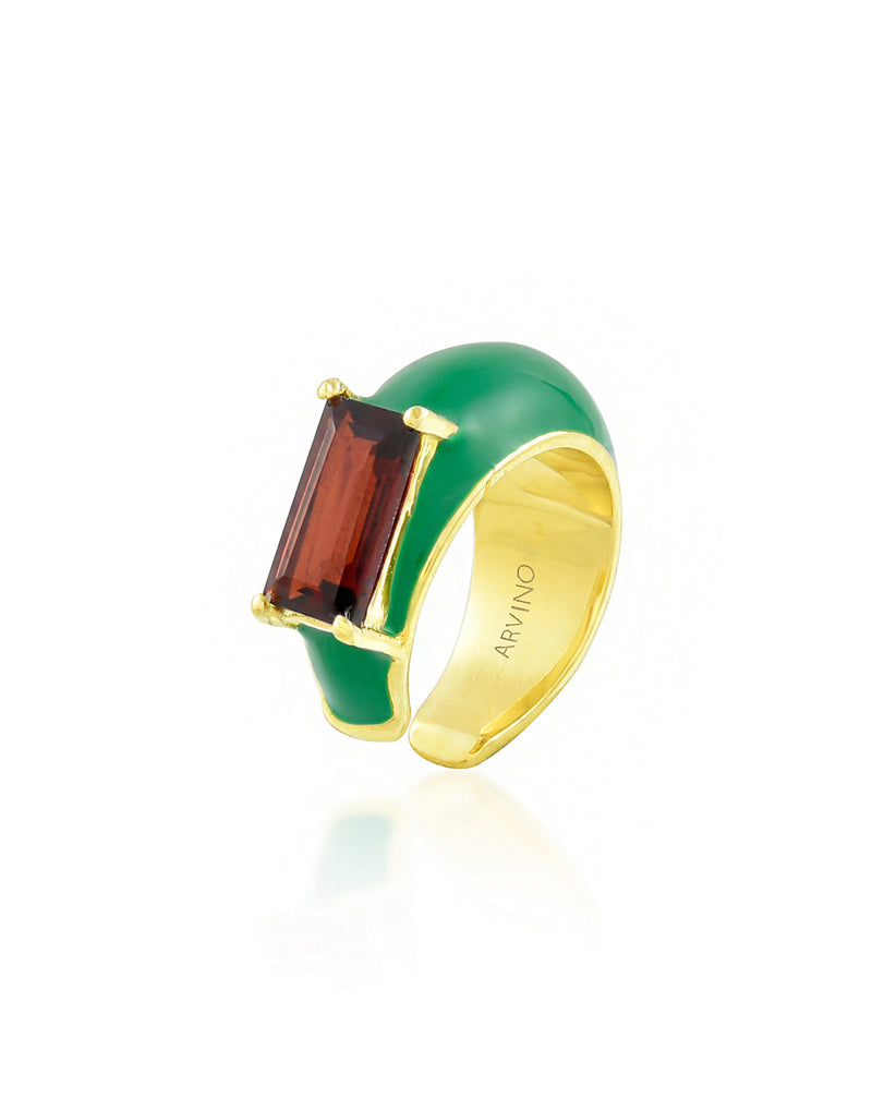 Green Enamel Garnet Ear Cuff - Statement Earrings - Gold-Plated & Hypoallergenic Jewellery - Made in India - Dubai Jewellery - Dori