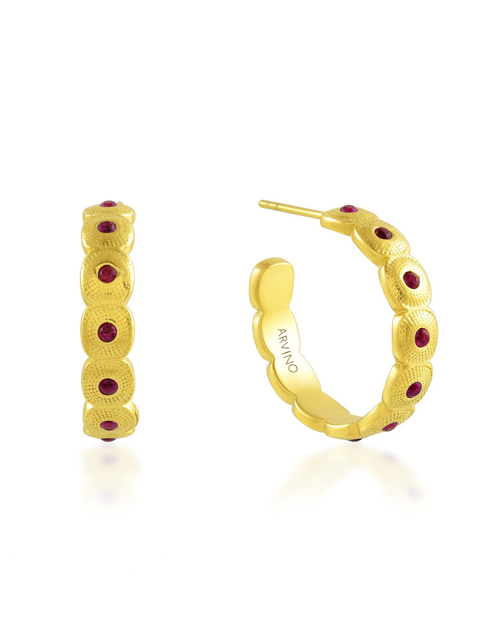 Pink Gem Honeycomb Shaped Hoops - Statement Earrings - Gold-Plated & Hypoallergenic Jewellery - Made in India - Dubai Jewellery - Dori