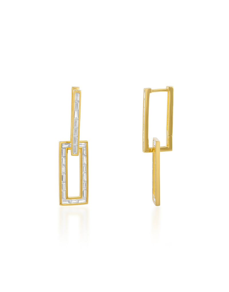 Studded Rectangle Danglers - Statement Earrings - Gold-Plated & Hypoallergenic Jewellery - Made in India - Dubai Jewellery - Dori
