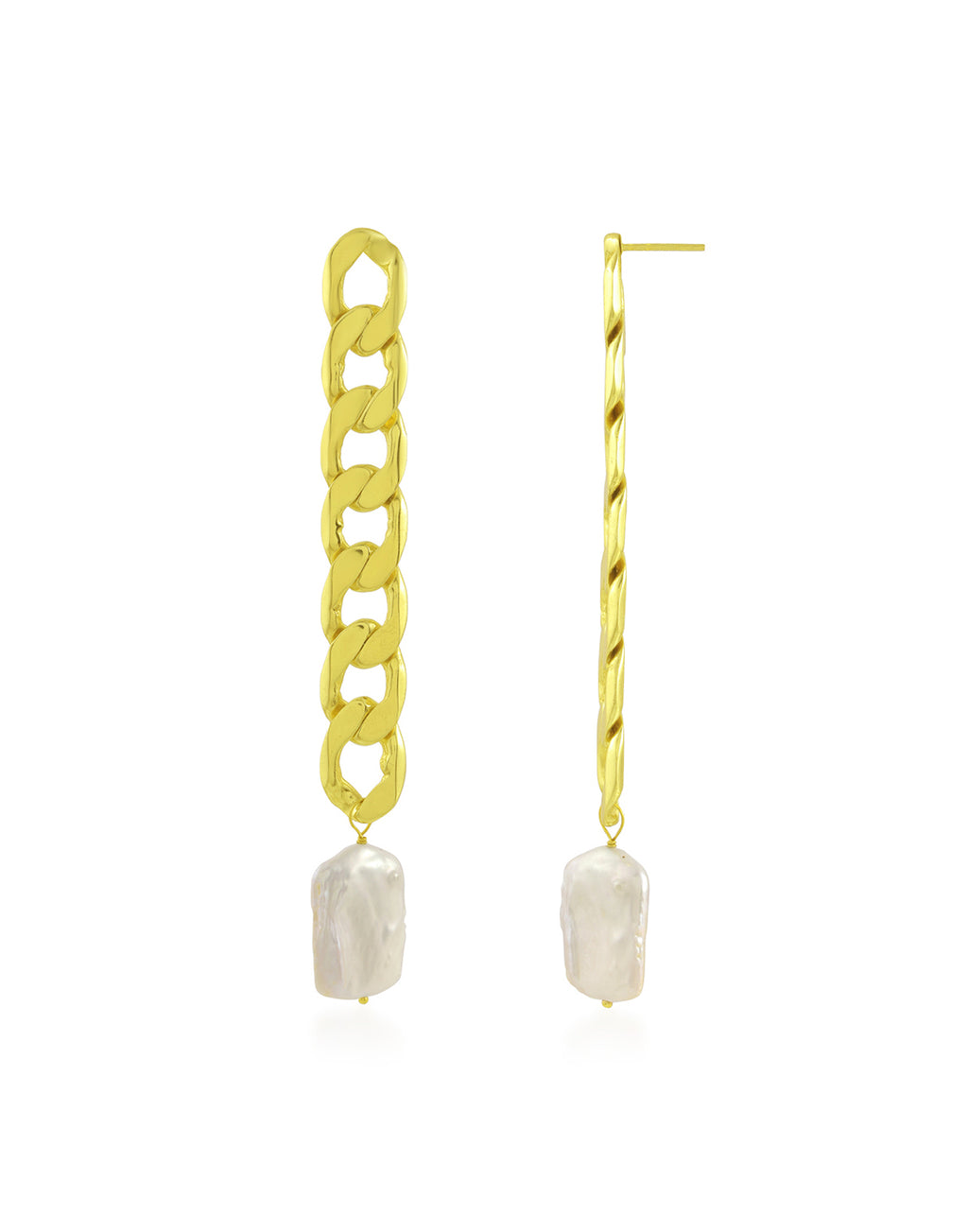 Cuban Chain Baroque Pearl Earrings - Statement Earrings - Gold-Plated & Hypoallergenic Jewellery - Made in India - Dubai Jewellery - Dori
