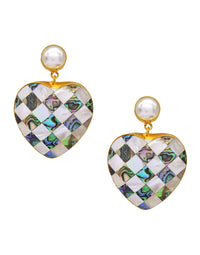 Heart Checkered Earrings - Statement Earrings - Gold-Plated & Hypoallergenic - Made in India - Dubai Jewellery - Dori