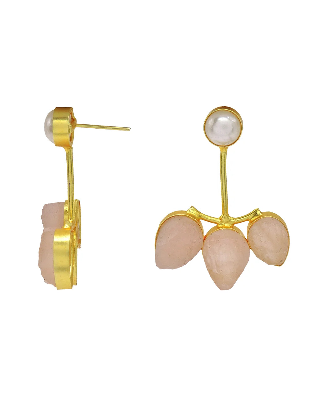 Rose Quartz & Pearl Earrings- Handcrafted Jewellery from Dori