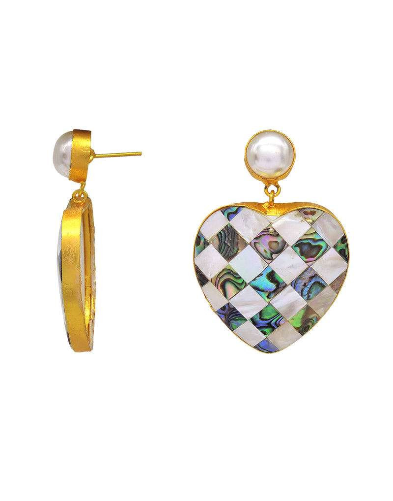 Heart Checkered Earrings - Statement Earrings - Gold-Plated & Hypoallergenic - Made in India - Dubai Jewellery - Dori