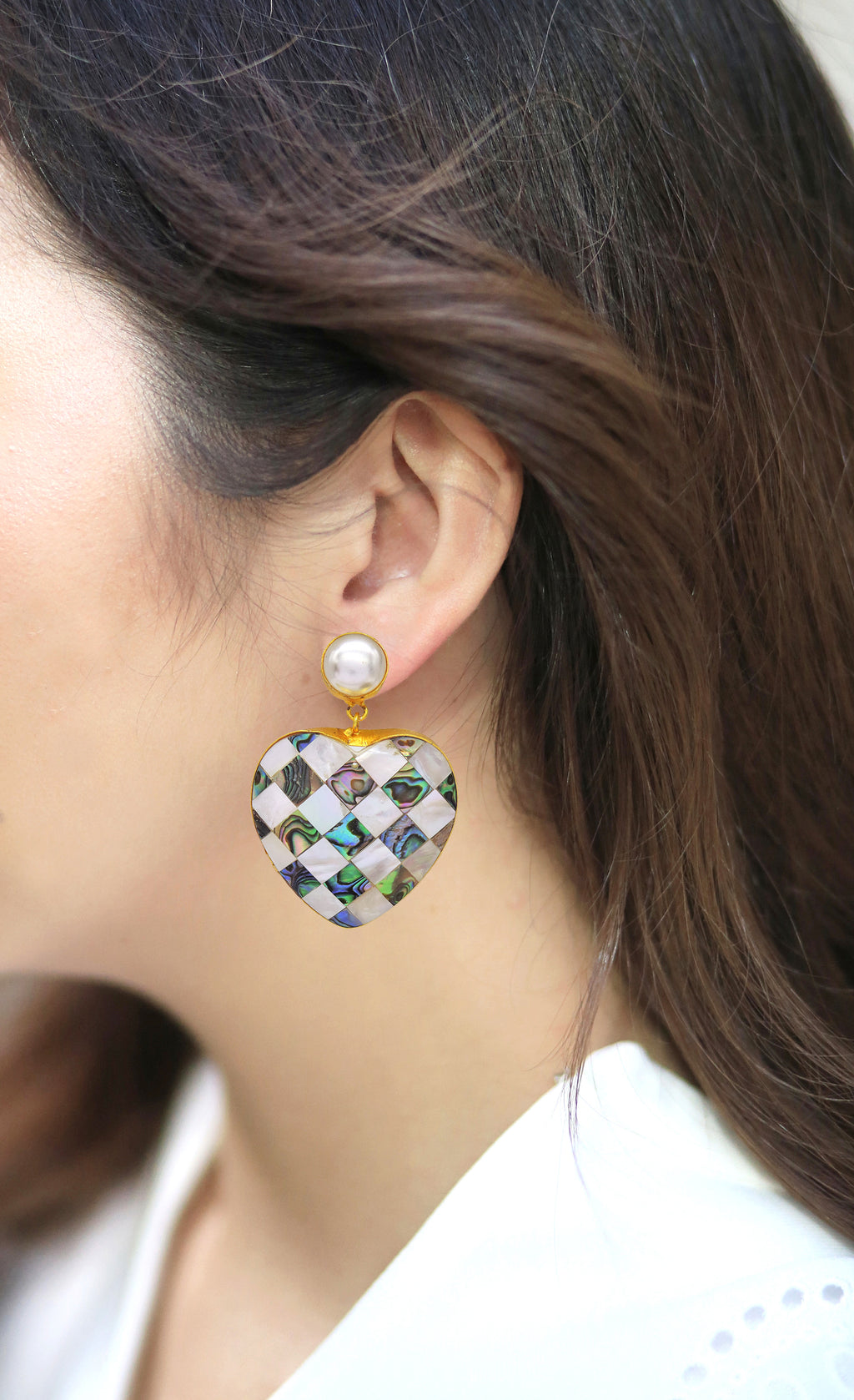 Heart Checkered Earrings - Statement Earrings - Gold-Plated & Hypoallergenic - Made in India - Dubai Jewellery - Dori