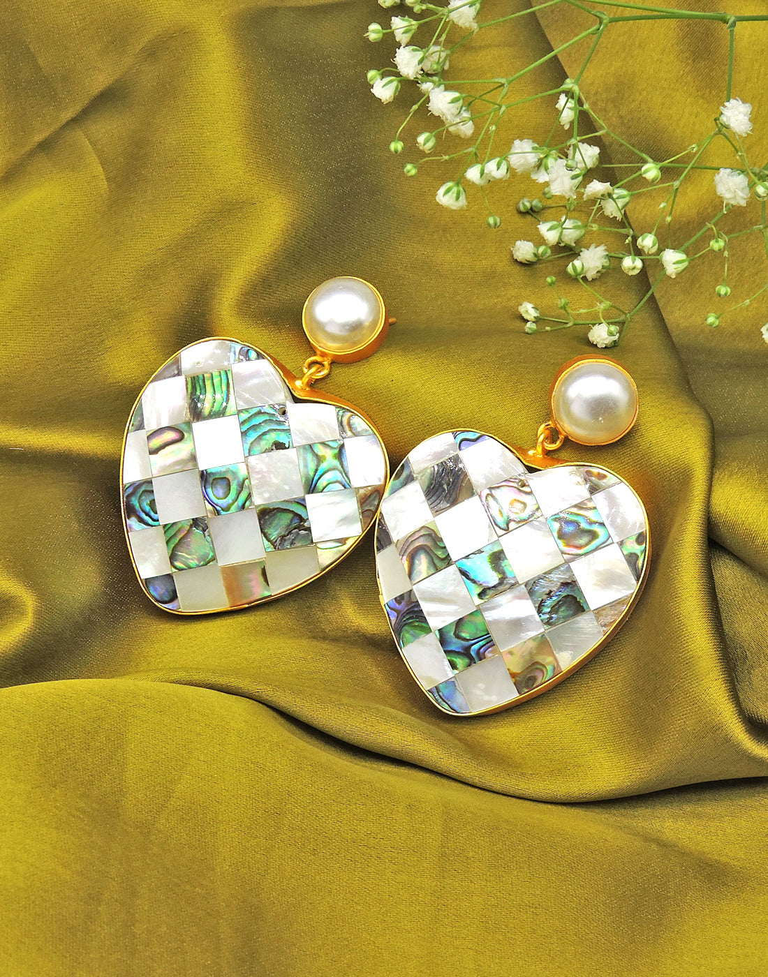 Heart Checkered Earrings - Statement Earrings - Gold-Plated & Hypoallergenic - Made in India - Dubai Jewellery - Dori