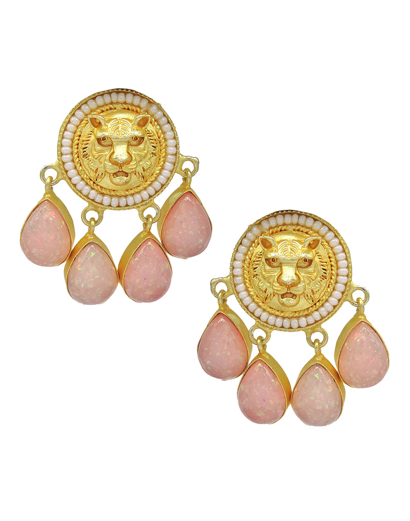 Gold Jaguar Earrings | Peach & Pink - Statement Earrings - Gold-Plated & Hypoallergenic - Made in India - Dubai Jewellery - Dori