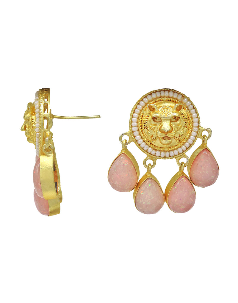 Gold Jaguar Earrings | Peach & Pink - Statement Earrings - Gold-Plated & Hypoallergenic - Made in India - Dubai Jewellery - Dori