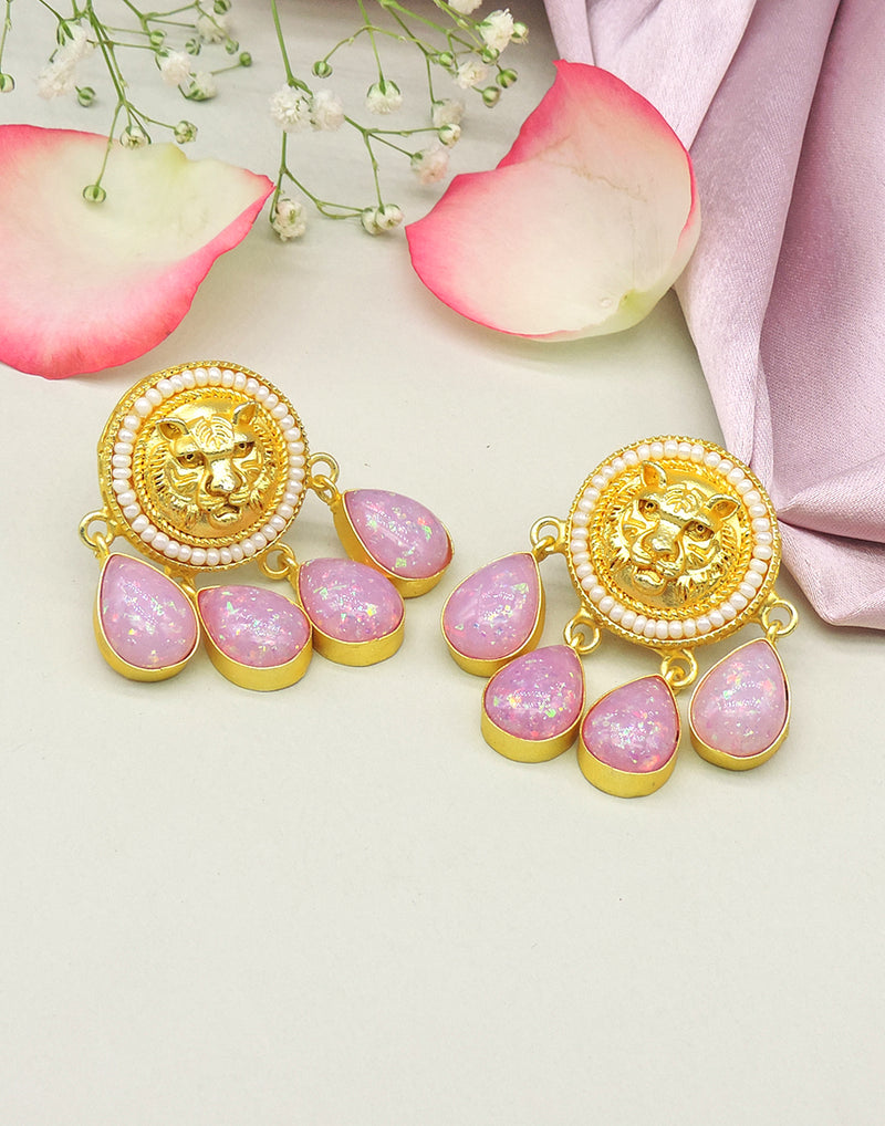 Gold Jaguar Earrings | Peach & Pink - Statement Earrings - Gold-Plated & Hypoallergenic - Made in India - Dubai Jewellery - DoriGold Jaguar Earrings | Peach & Pink - Statement Earrings - Gold-Plated & Hypoallergenic - Made in India - Dubai Jewellery - Dori