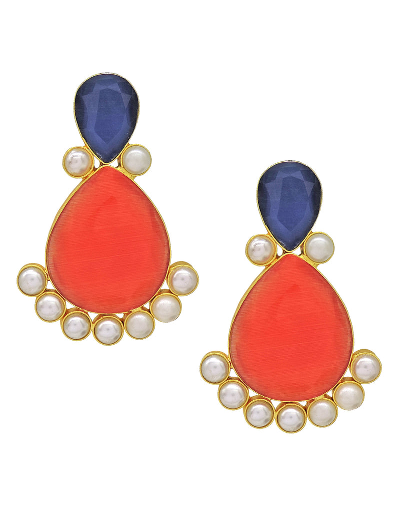 Twin Teardrop Earrings | Red & Grey - Statement Earrings - Gold-Plated & Hypoallergenic - Made in India - Dubai Jewellery - Dori