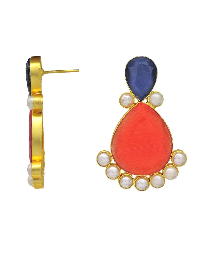 Twin Teardrop Earrings | Red & Grey - Statement Earrings - Gold-Plated & Hypoallergenic - Made in India - Dubai Jewellery - Dori