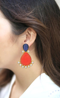 Twin Teardrop Earrings | Red & Grey - Statement Earrings - Gold-Plated & Hypoallergenic - Made in India - Dubai Jewellery - Dori