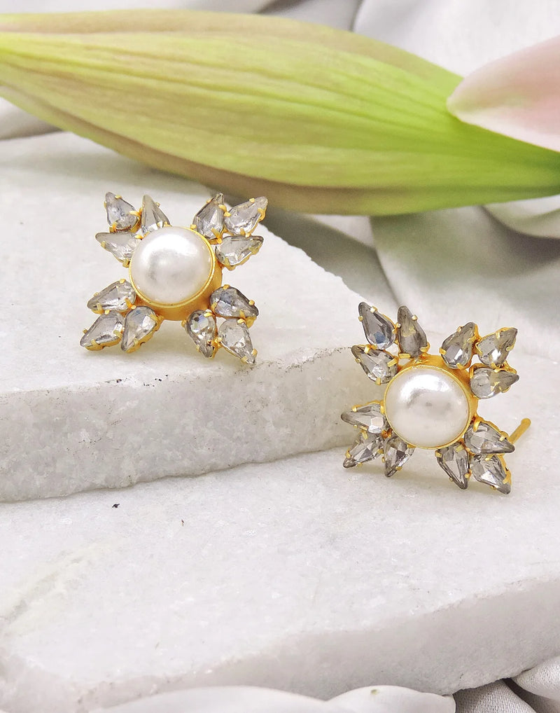 Pearl & Crystal Star Earrings