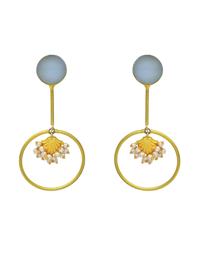 Stick Hoop Earrings (Blue Onyx) - Statement Earrings - Gold-Plated & Hypoallergenic - Made in India - Dubai Jewellery - Dori