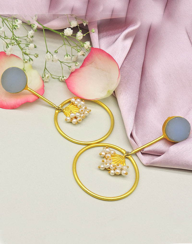 Stick Hoop Earrings (Blue Onyx) - Statement Earrings - Gold-Plated & Hypoallergenic - Made in India - Dubai Jewellery - Dori