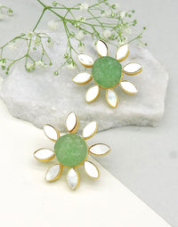 Lisa Flower Earrings (Green Fluorite) - Statement Earrings - Gold-Plated & Hypoallergenic - Made in India - Dubai Jewellery - Dori