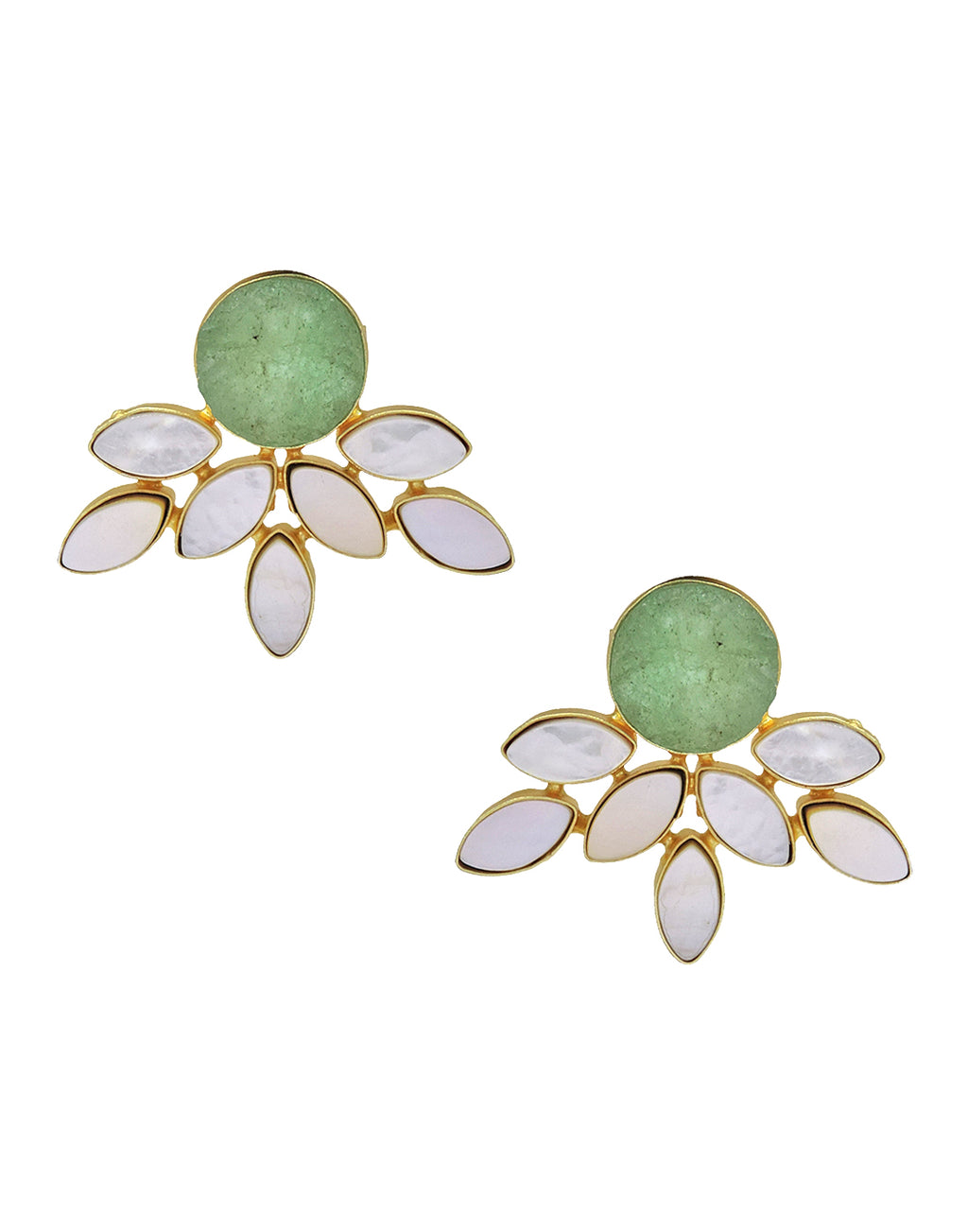 Firework Earrings (Green Fluorite) - Statement Earrings - Gold-Plated & Hypoallergenic - Made in India - Dubai Jewellery - Dori