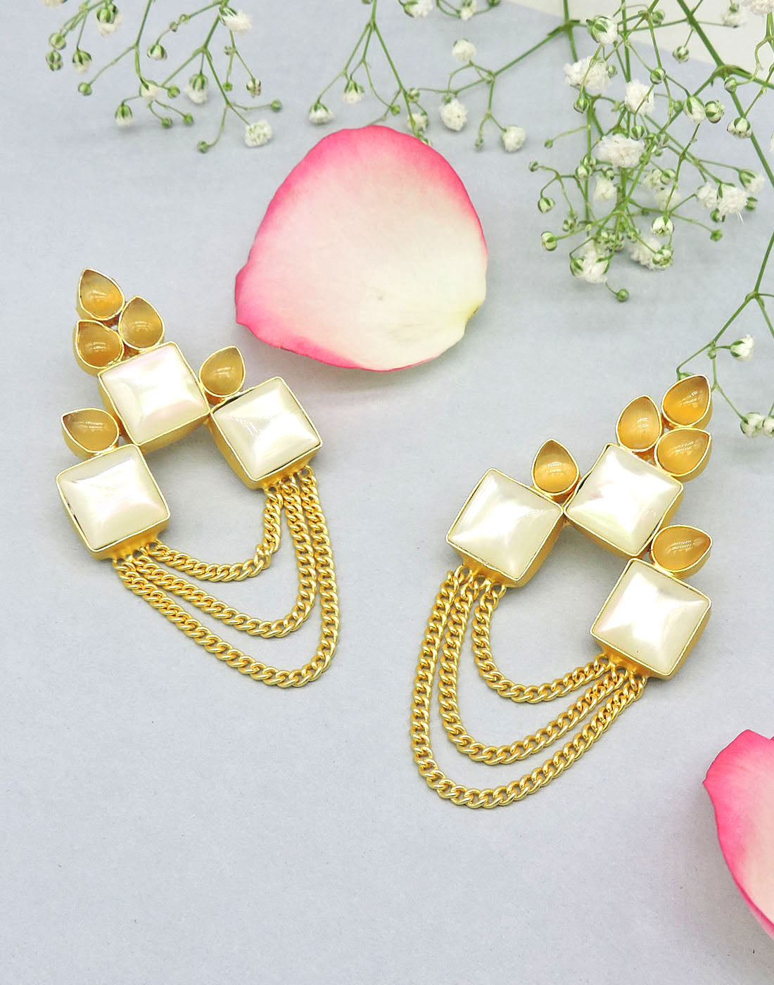 Shell Layered Earrings - Statement Earrings - Gold-Plated & Hypoallergenic - Made in India - Dubai Jewellery - Dori