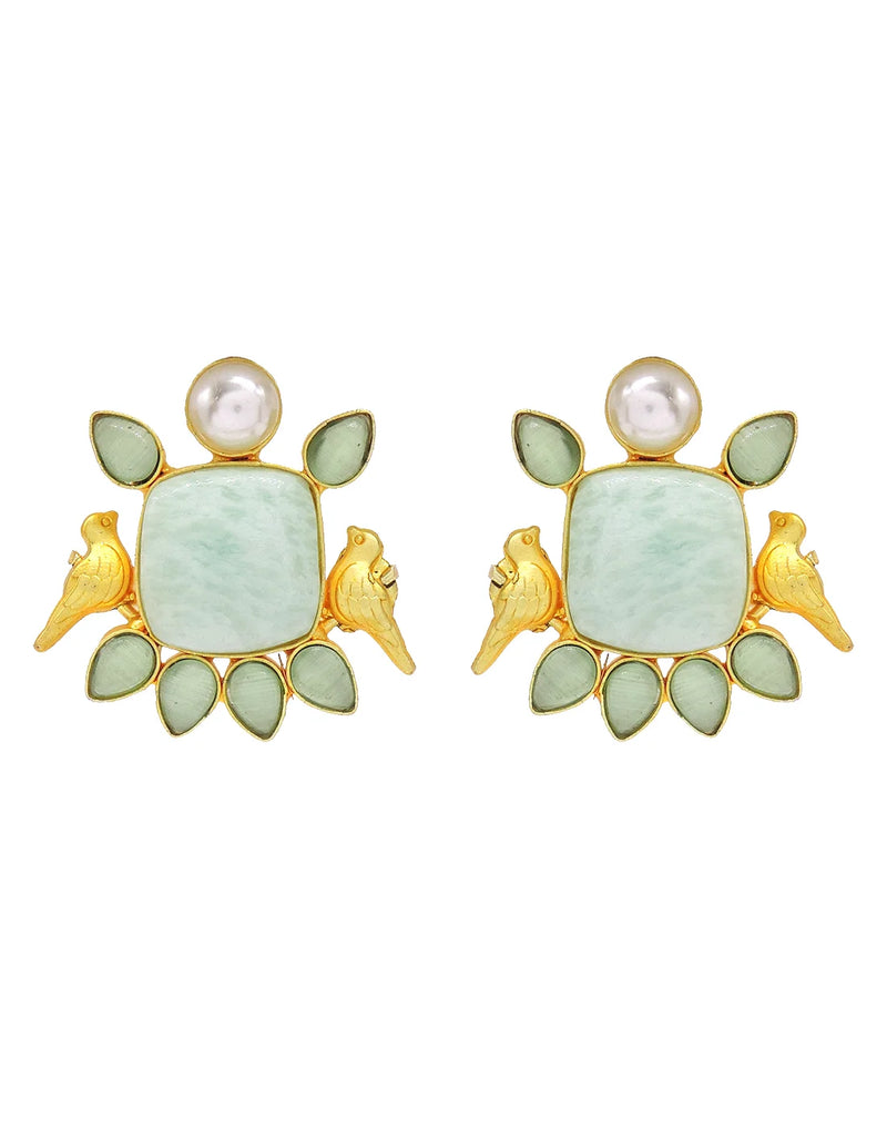 Amazonite Bird Earrings (Green)- Handcrafted Jewellery from Dori