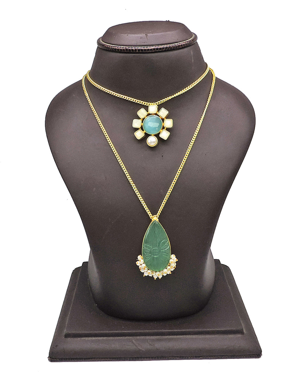 Green Monalisa Necklace - Statement Necklaces - Gold-Plated & Hypoallergenic Jewellery - Made in India - Dubai Jewellery - Dori