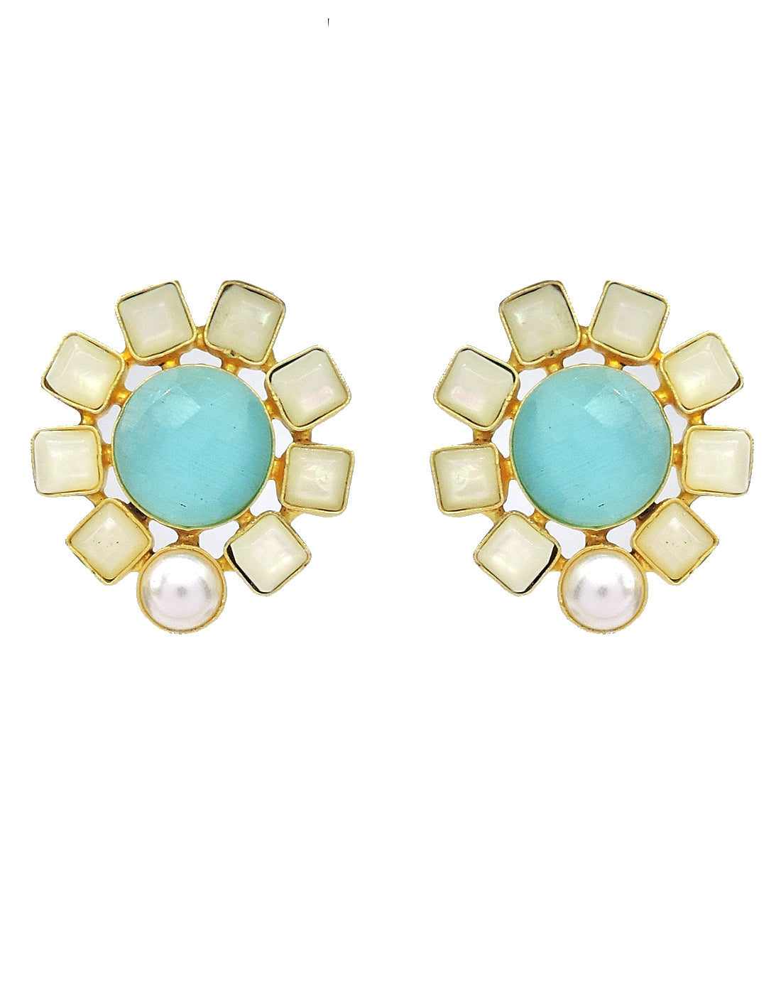 Blue & White Flower Earrings - Statement Earrings - Gold-Plated & Hypoallergenic Jewellery - Made in India - Dubai Jewellery - Dori
