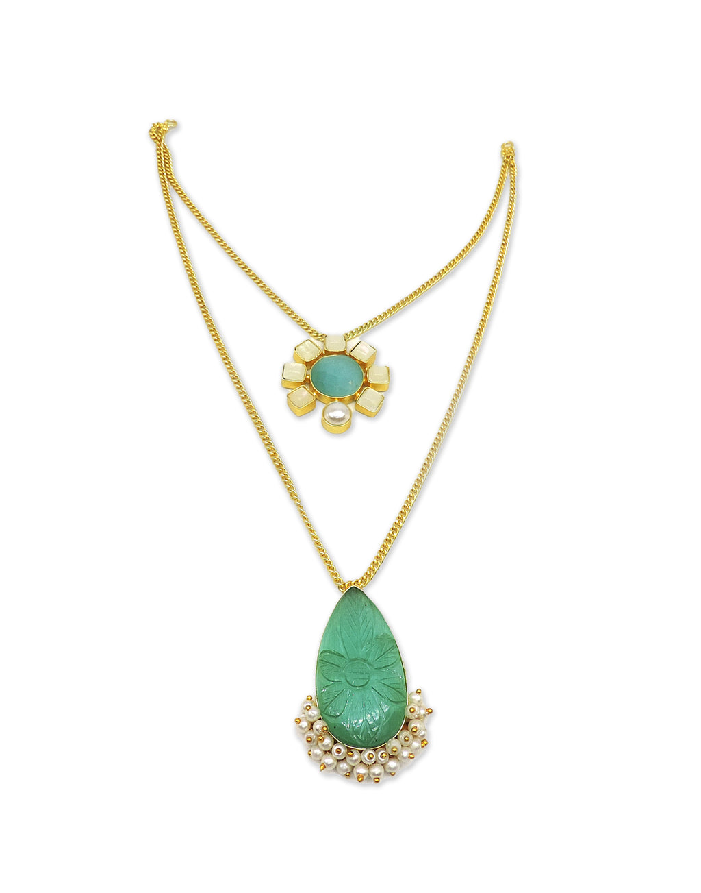 Green Monalisa Necklace - Statement Necklaces - Gold-Plated & Hypoallergenic Jewellery - Made in India - Dubai Jewellery - Dori