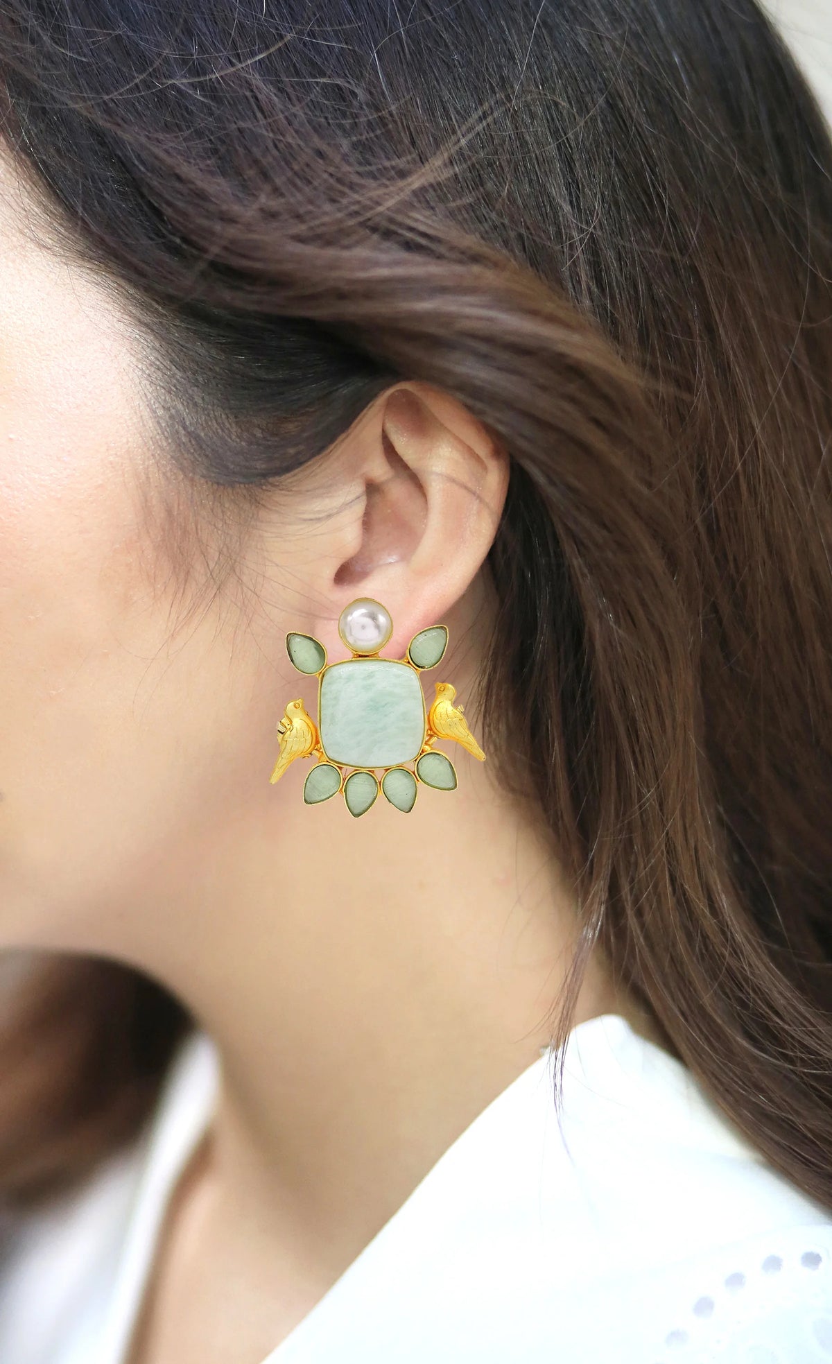 Amazonite Bird Earrings (Green)- Handcrafted Jewellery from Dori